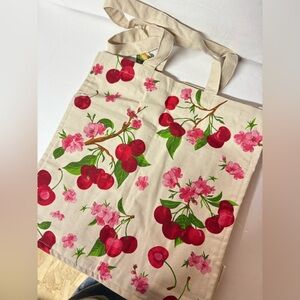 NWT - XL Cherries and Floral Cotton Tote Bag
